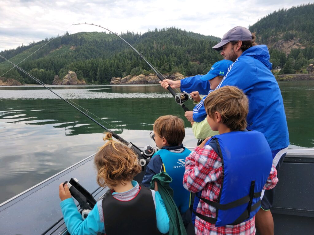 Family fishing together